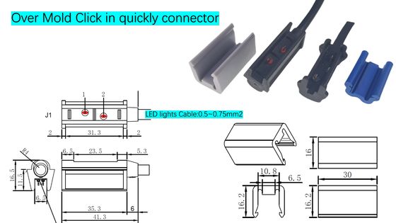 5A-20A Conector Overmold Click-In Arnese de fiação automotiva com suporte de cabo otimizado e luzes de esclarecimento de marcador único